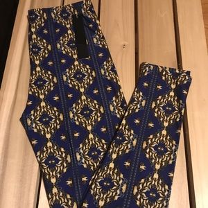 Leggings Navy Blue Gold Motif One Size New